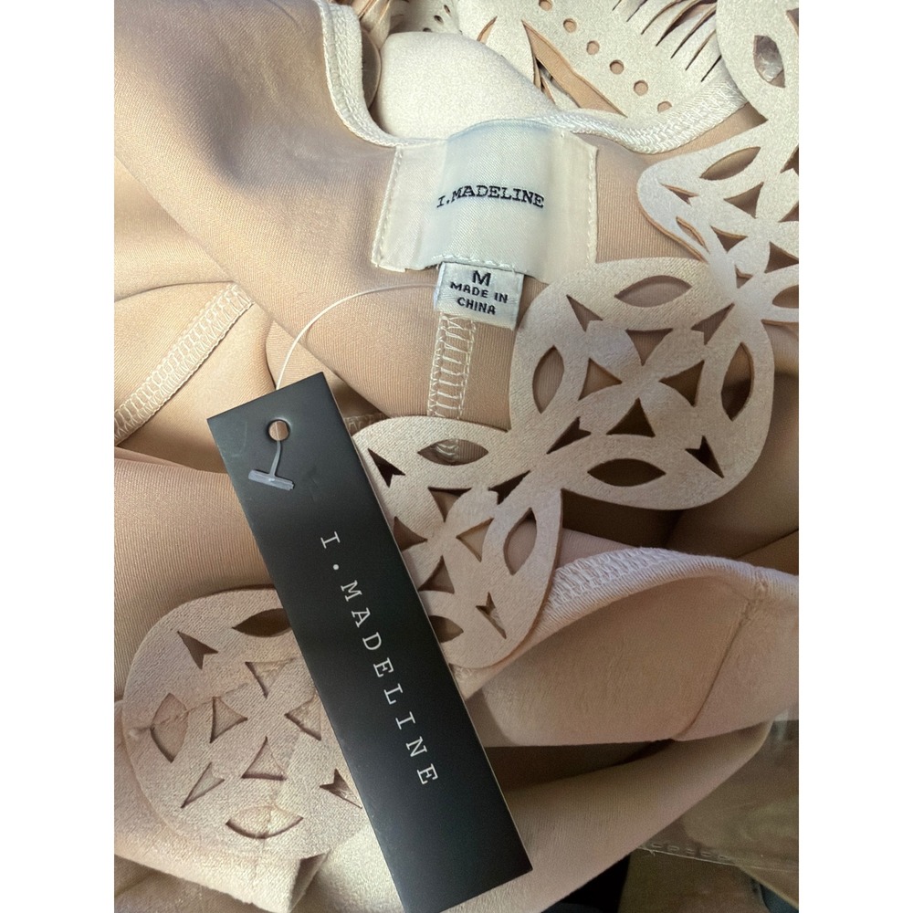 I. Madeline Tan Faux Suede Fringe Laser Cut Shift Dress Beige Medium NWT - Picture 4 of 8